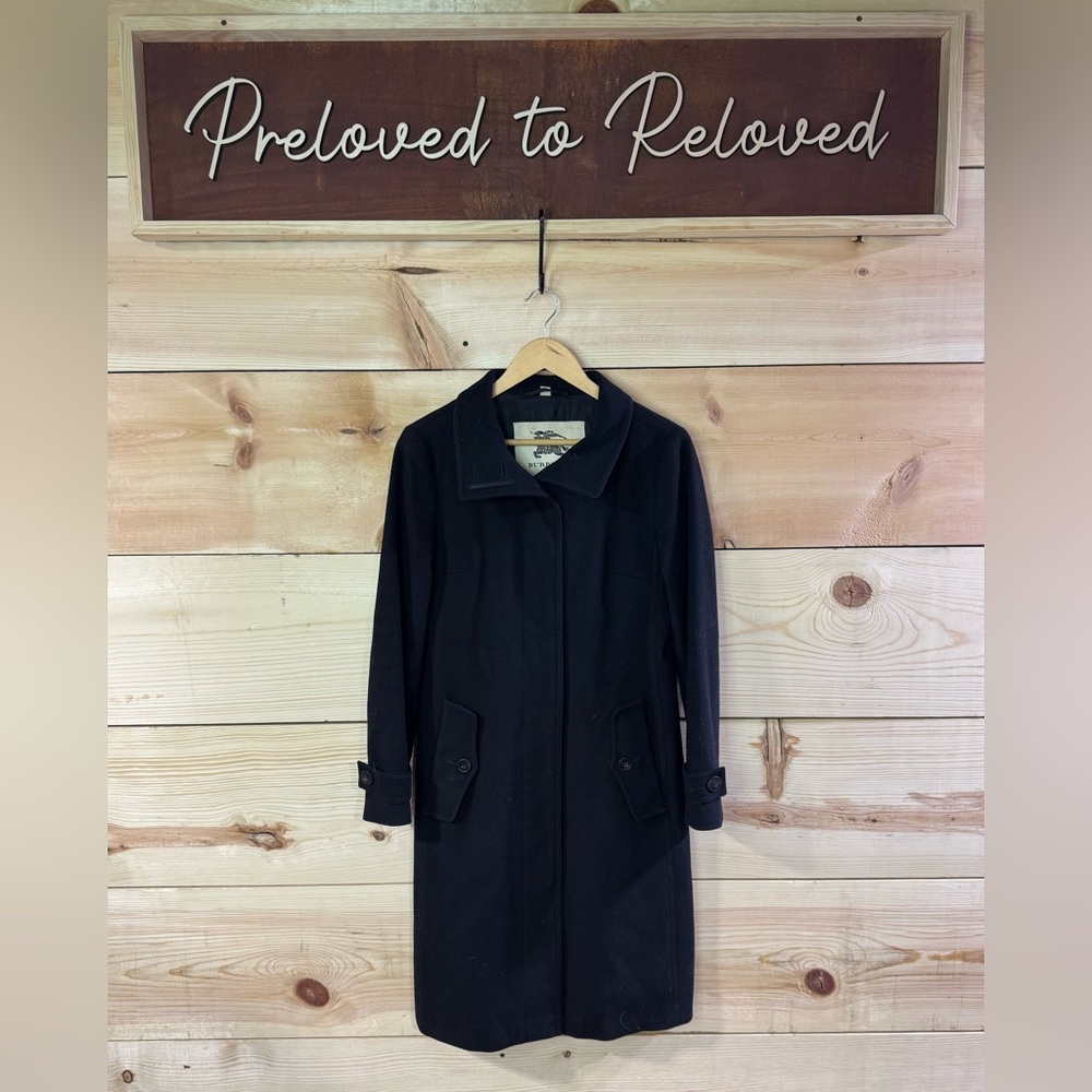 Burberry London Wool/Cashmere Button Up Trench Coat